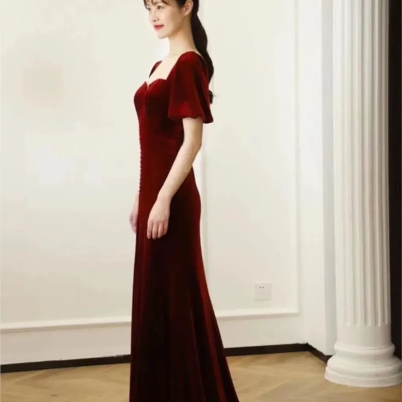 Robe longue en velours queue de poisson, tempérament rouge, toast, nouvelle collection