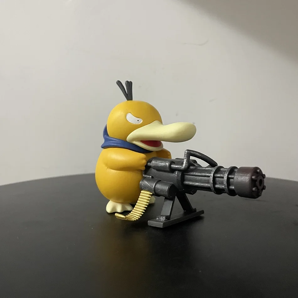 Serie Psyduck with Trumpet & Gatling Gun Figure Toy, Cute Duck Anime Figurine Model, Collection Ornament Birthday Gift for Fans view 4