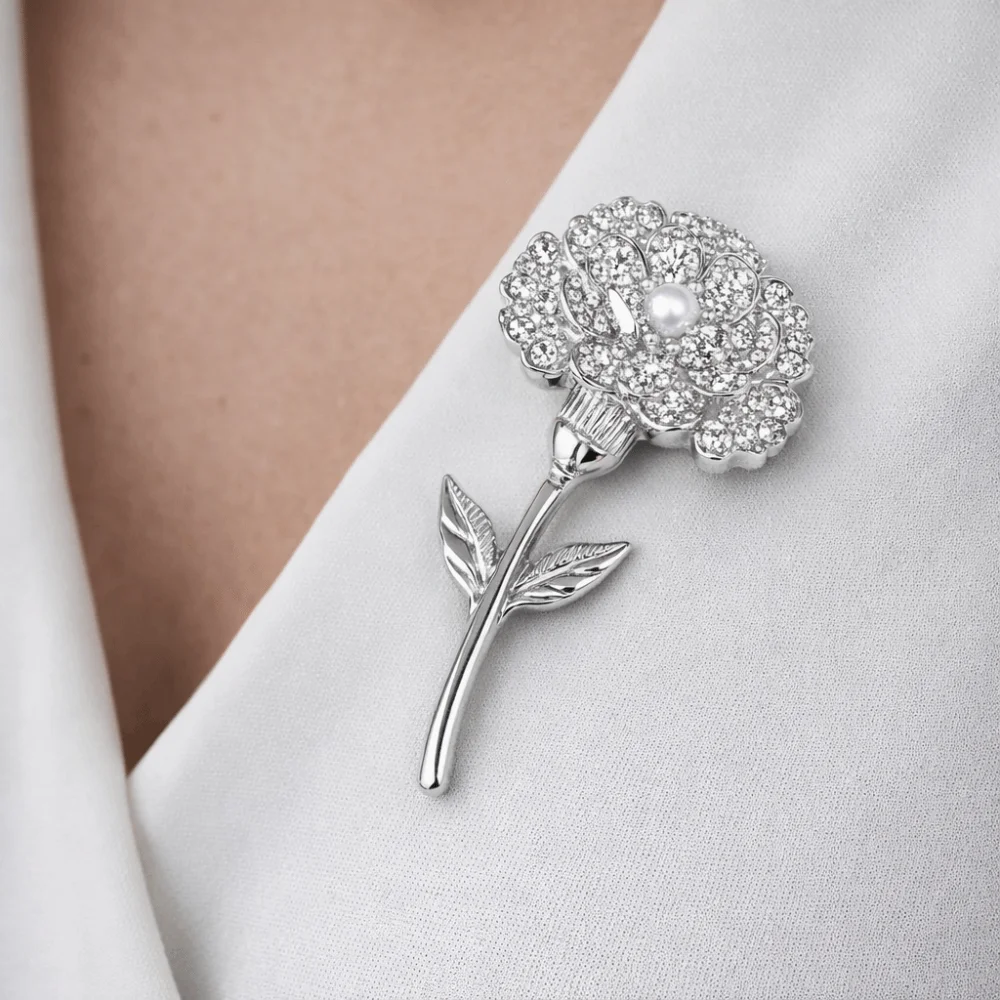 Unique Exquisite Carnation Brooch Luxury with Pearls Floral Corsage Decorative Metal Corsage Ornament Anniversary