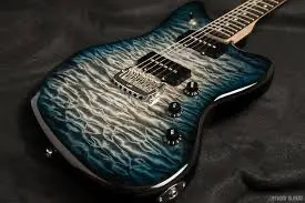 jazzm guitar flamed neck through body 2 p90 pickups quilted maple top red to black fade colour ebony fretboard locked tuners