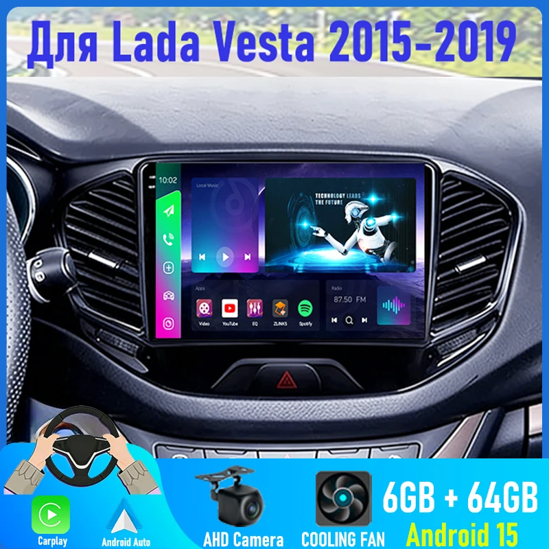 9'' For Lada Vesta 2015-2019 Car Radio Android 15 GPS Google Map Bluetooth Reversing Camera Stereo FM 2DIN Head Unit Navi