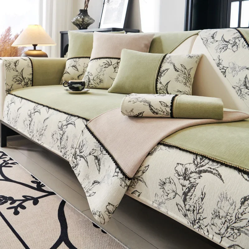

Chenille Thickening Sofa Mat Seasons Non Slip Anti Cat Anti-slip Scratch Sofa Cover Modern Light Luxury Couch Towel Pillowcase