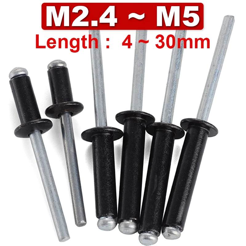 Aluminum Round Head Rivet Pull Anchor Blind Steel Shank Mandrel Exhaust Anchor M2.4 M2.8 M3 M3.2 M4 M5 M6 Electroplating Black