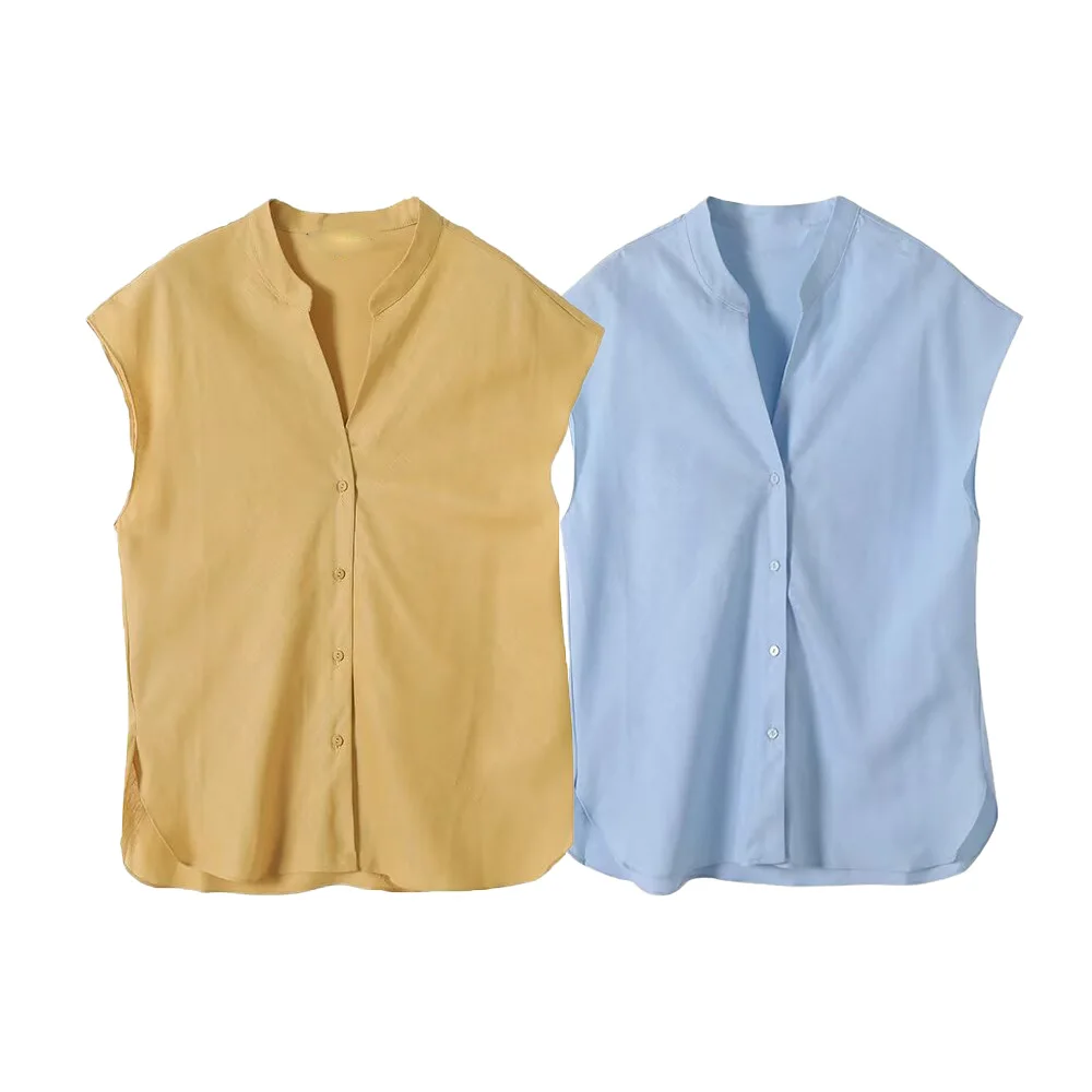 

Taop&Za women's summer new casual minimalist old money style temperament commuting style V-neck sleeveless shirt top