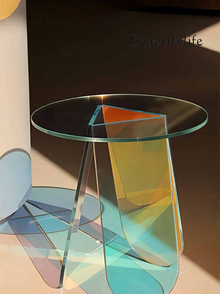 Mini Artistic Acrylic Corner Table Creative Balcony round Mobile Sofa Living Room Small Table