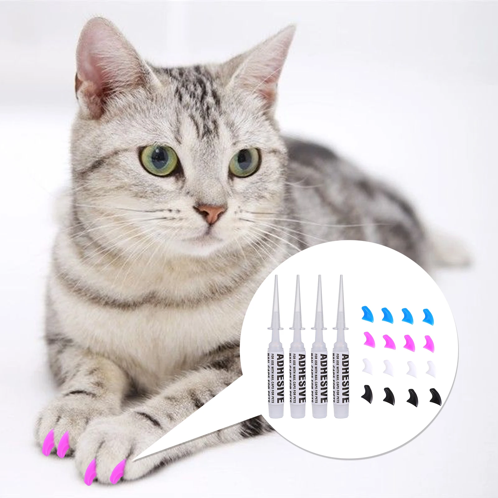 

80 Pcs Nail Cover Glue Set Cat Caps Pet Kitten Claw Fingernail Protectors Silica Gel