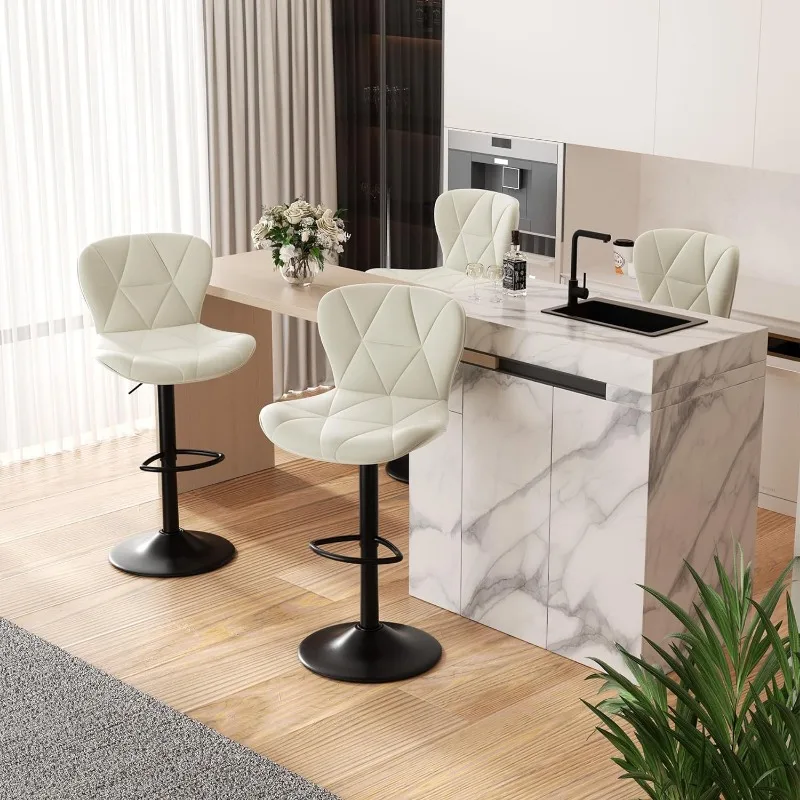 Moderner Barhocker 4er-Set, verstellbare, mit Kunstleder gepolsterte, drehbare Barhocker mit Rückenlehne