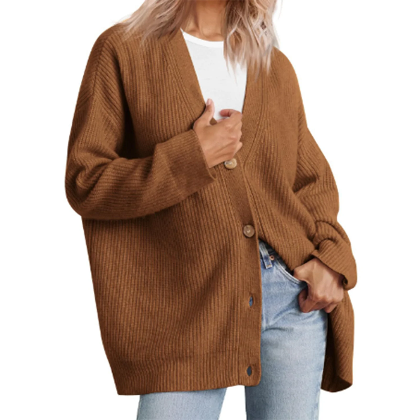 Woman Loose Knit Cardigan Sweater Comfortable Wearing V-neck Leisure Cardigan for Women Formal Daily Party Ball