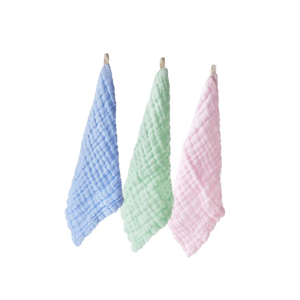 3Pcs Face Washing Small Towel Cotton Drooling Saliva Wiper Kerchief Water Absorption Soft Towel Green Blue Pink