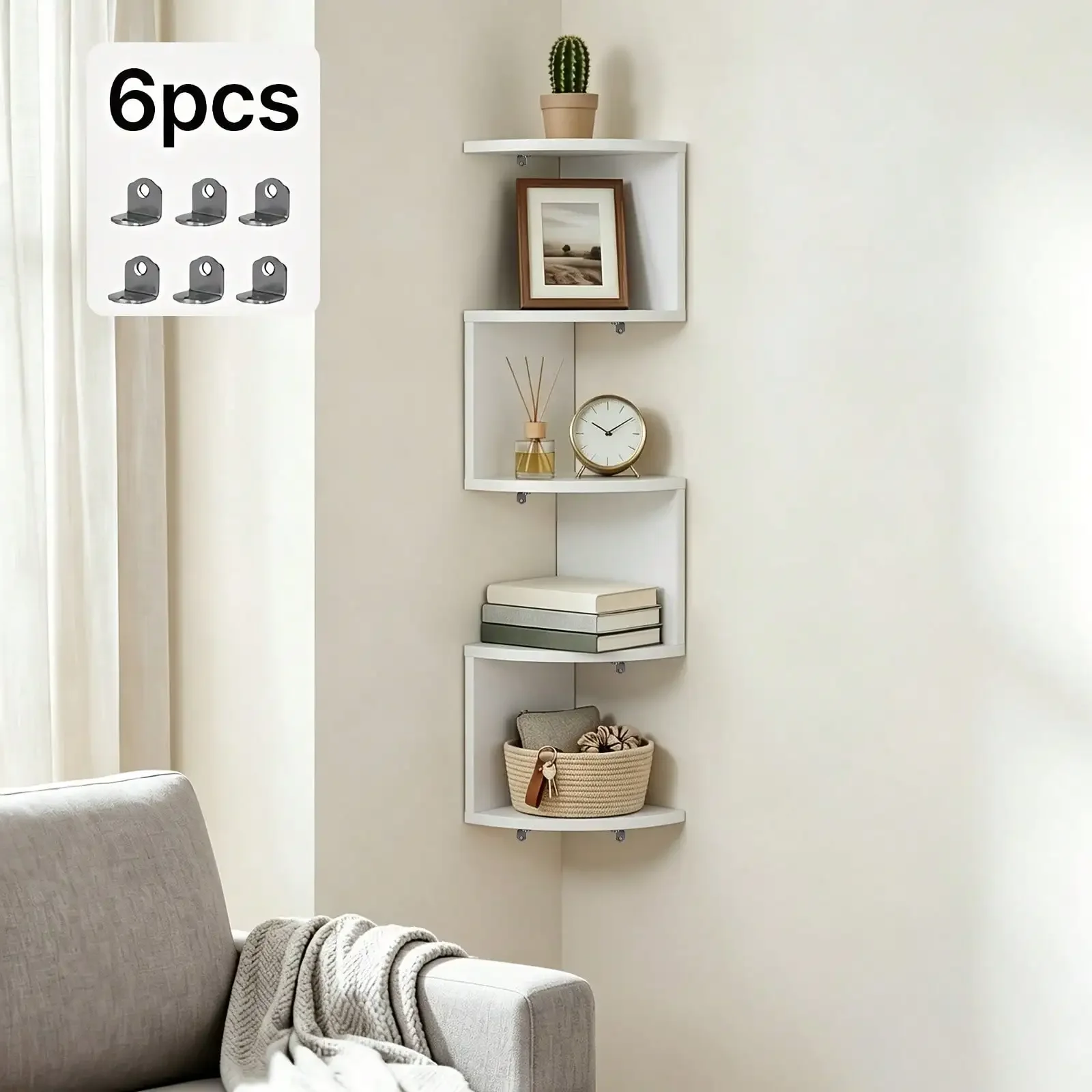 LOVEWE 1Pc Modern White Vertical 5 Tier Wall Shelf, 5.1Inch Slim Floating Wall Mount Organizer, Decorative Narrow Storage Unit, Wall Decor Furniture For Bedroom, Living Room