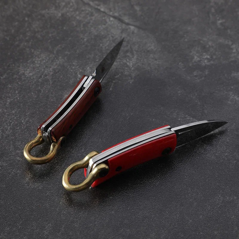 D2 Steel Sharp Blade Folding Knife Sandalwood Handle Outdoor Travel Portable Mini Pocket Keychain Tiny Knife  Camping Survival