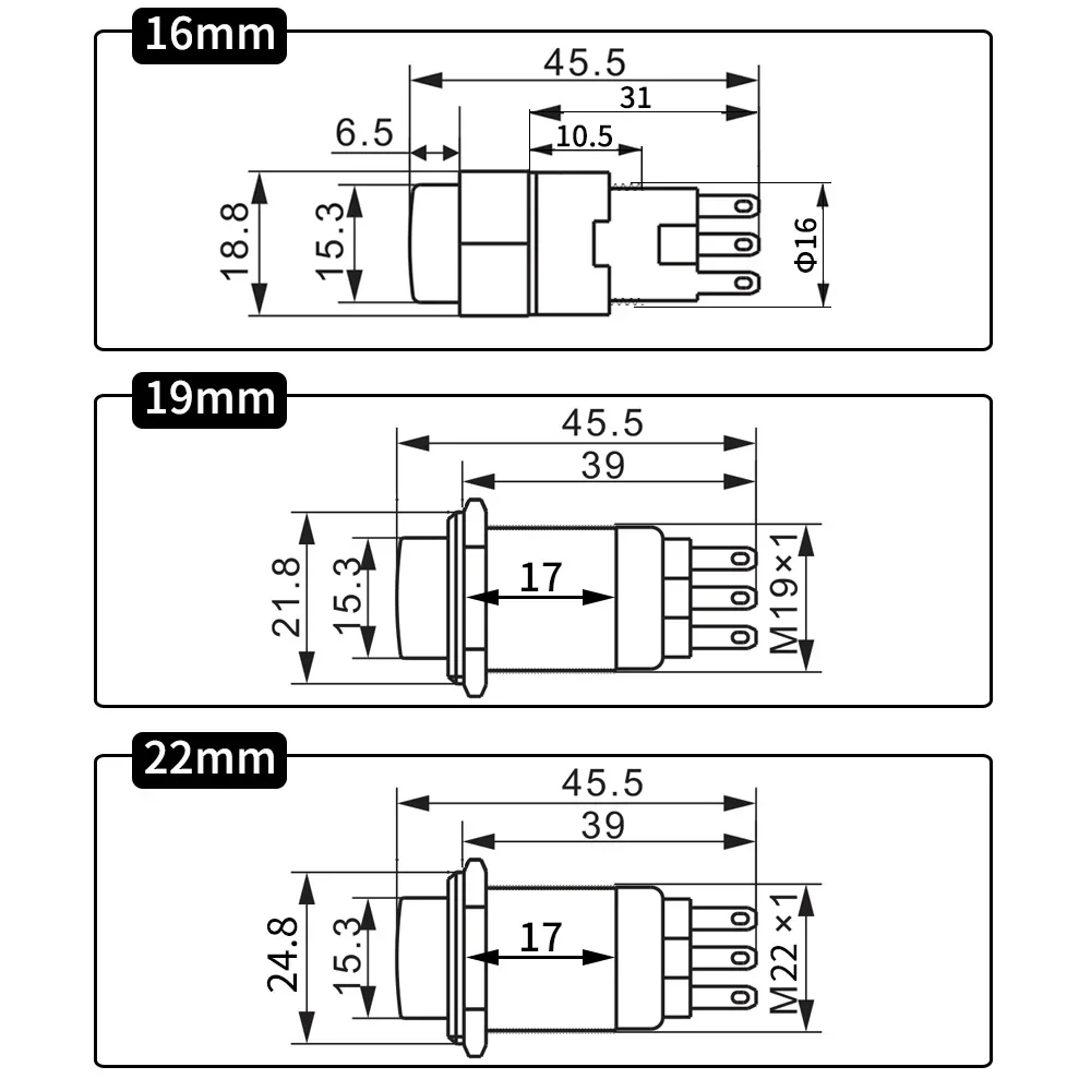 Metal Selector Rotary Switch 2/3 Position 16/19/22mm Self-return Momentary Self-locking Fixation Knob Switch Waterproof Button