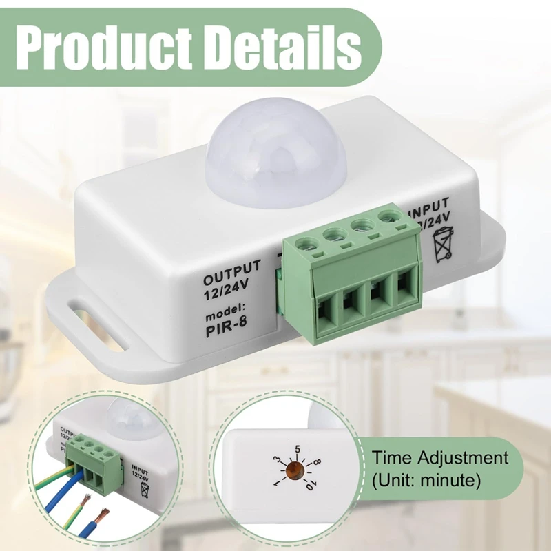 6 Pack 12V 24V PIR Sensor LED Motion Sensor Motion Detector Light Switch Body Infrared Sensing Motion Timing Function