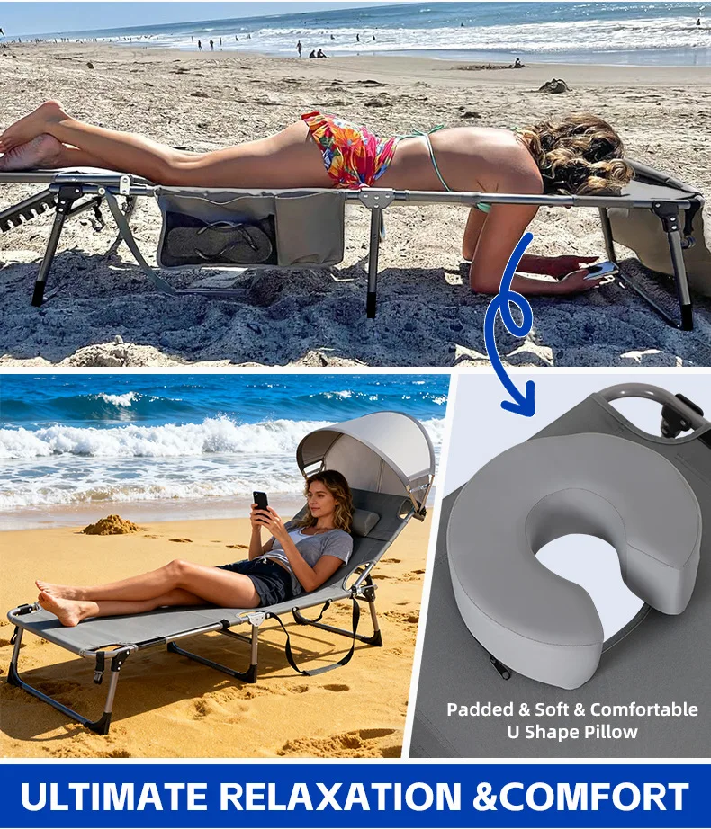 Dual-Purpose Folding Beach Lounge Chair Sunshade Outdoor Camping Back-Basking Artifact Portable Sitting And Lying Down Bed