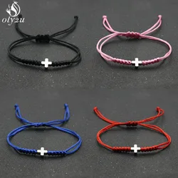Handmade Stainless Steel Small Cross Charm Bracelet Thin Blue Red Rope Thread String Hand-woven Bracelets For Men Women Couples
