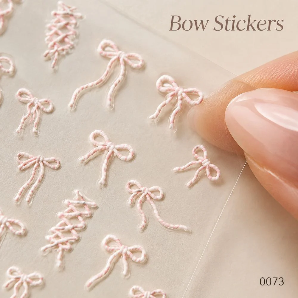 1Pc 5D Delicate Bow Rope Knot Nail Stickers Raised Embossed Ribbon Self‑Adhesive Decals For Women DIY Fashion Manicure Decor