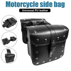 Motorcycle Saddle Bags 2Pack Universal PU Leather Saddlebags For Honda Shadow Suzuki Boulevard Sportster