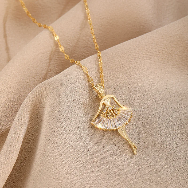 New Trendy Zircon Crystal Pendant Stainless Steel Necklace For Women Korean Fashion Female Sexy Clavicle Chain Jewelry Wholesale