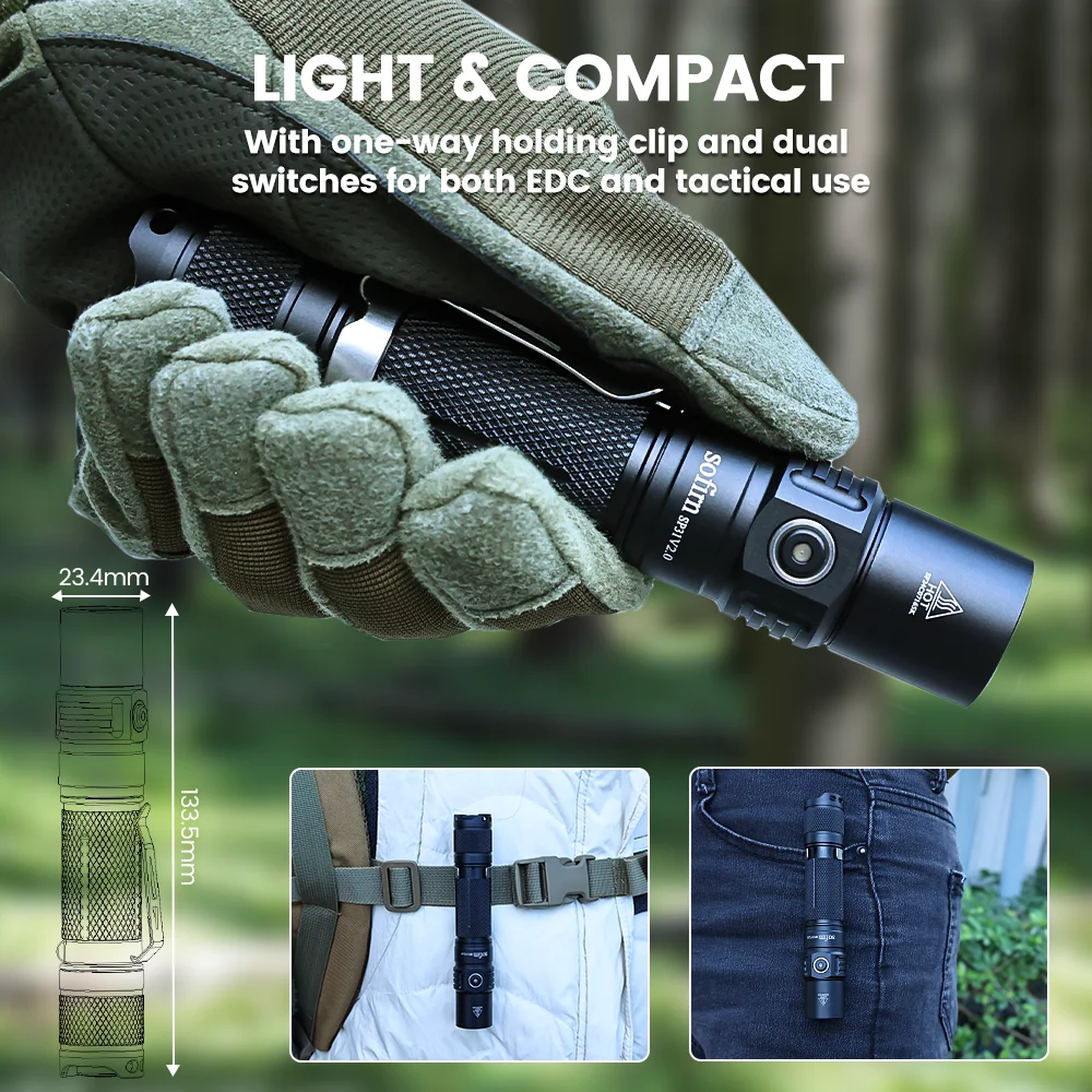 New Sofirn SP31 V2.0 Powerful Tactical LED Flashlight 18650  XPL HI 1200lm Torch Light with Dual Switch Power Indicator ATR