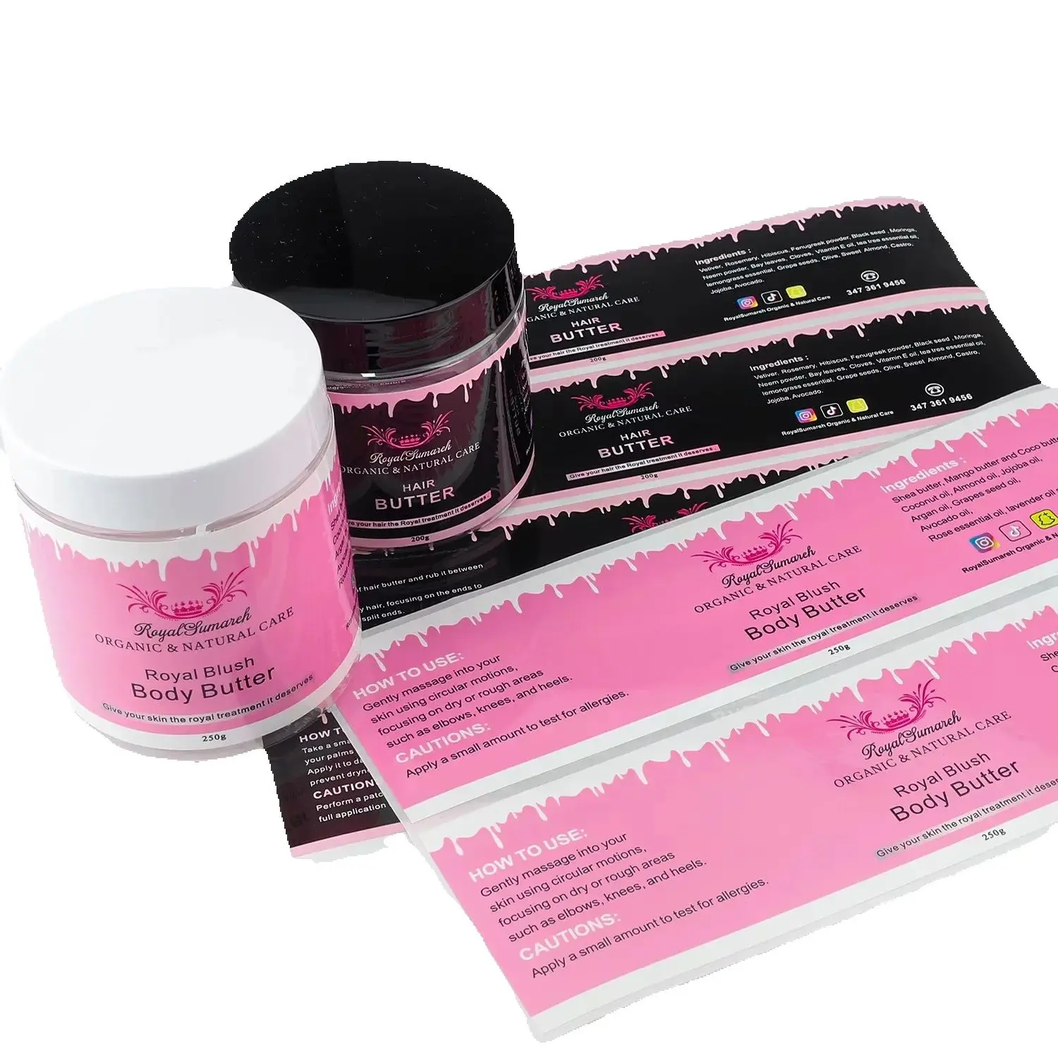 Custom Adhesive Vinyl Printing | Private Logo Cosmetic Stickers | Waterproof Packaging Labels for Bottles & Body Butter Jars