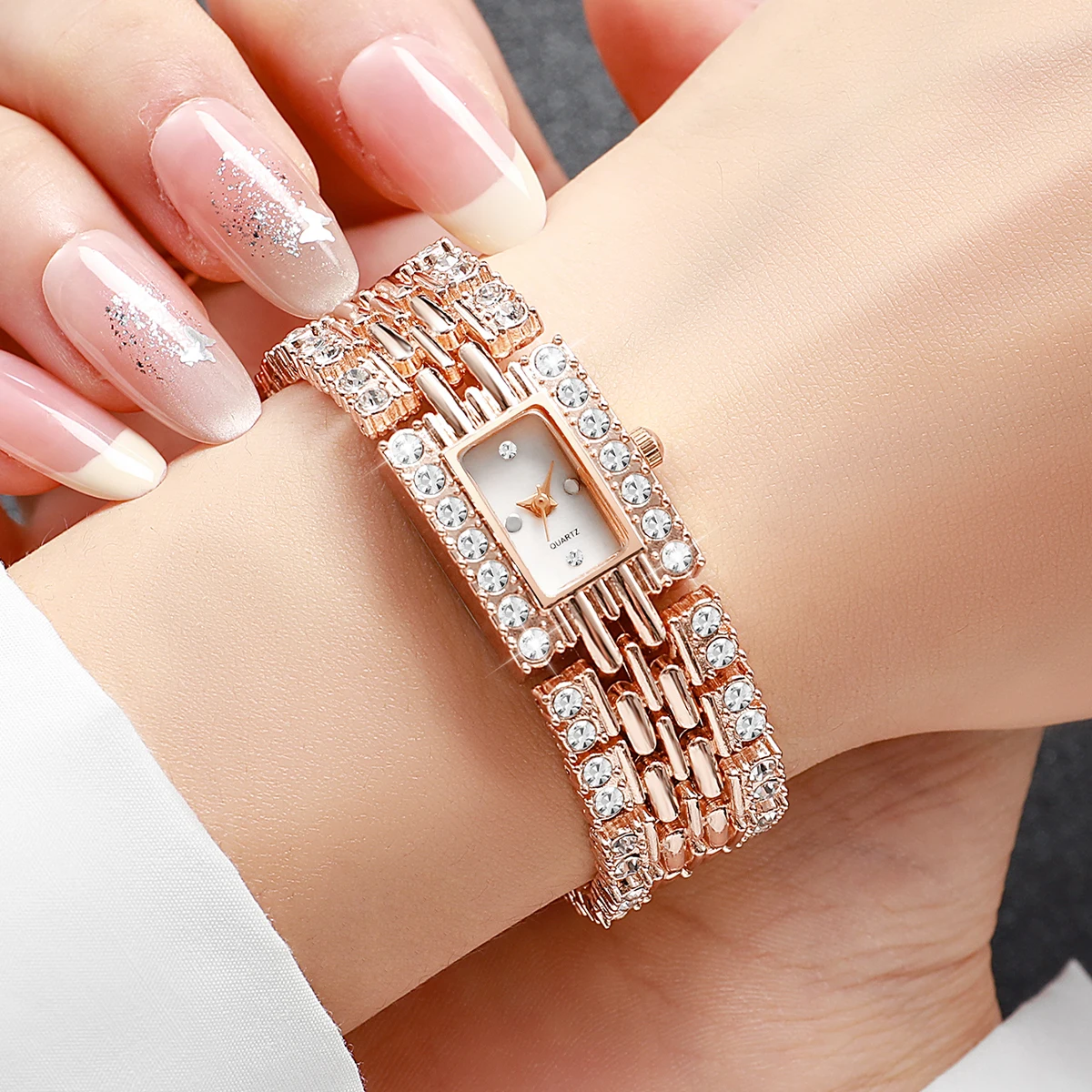 1/3PCS Fashion Rectangle Women Watches Luxury Rhinestone Ladies Bracelet Wristwatch Reloj Mujer Girls Clock Gift (Without Box)