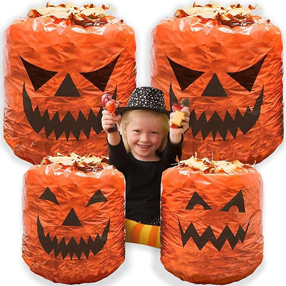 Halloween Leaf Bags Pumpkin Lawn Bags Fall Halloween Trash Bags with Twist Ties Yard Lawn Garden Halloween Decorations Outdoor