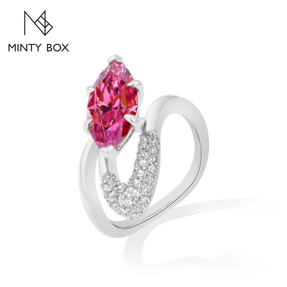 MINTYBOX Marquise Cut 3CT Pink Moissanite Rings for Women S925 Sterling Silver Unique Original Ring Party Statement Jewelry Gift