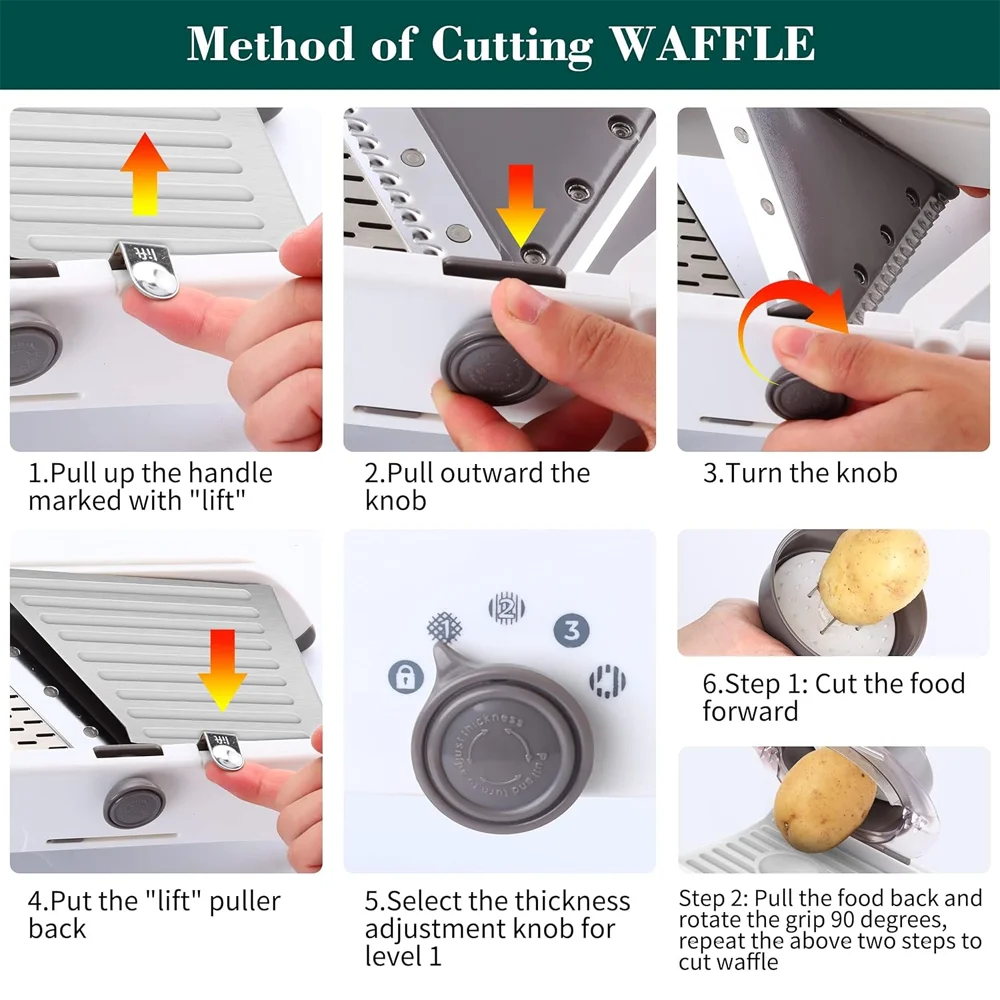 قطاعة ماندولين للمطبخ مع شفرة قلي من الفولاذ المقاوم للصدأ، قطاعة خضراوات قابلة للتعديل، قطاعة طعام، ملحقات المطبخ