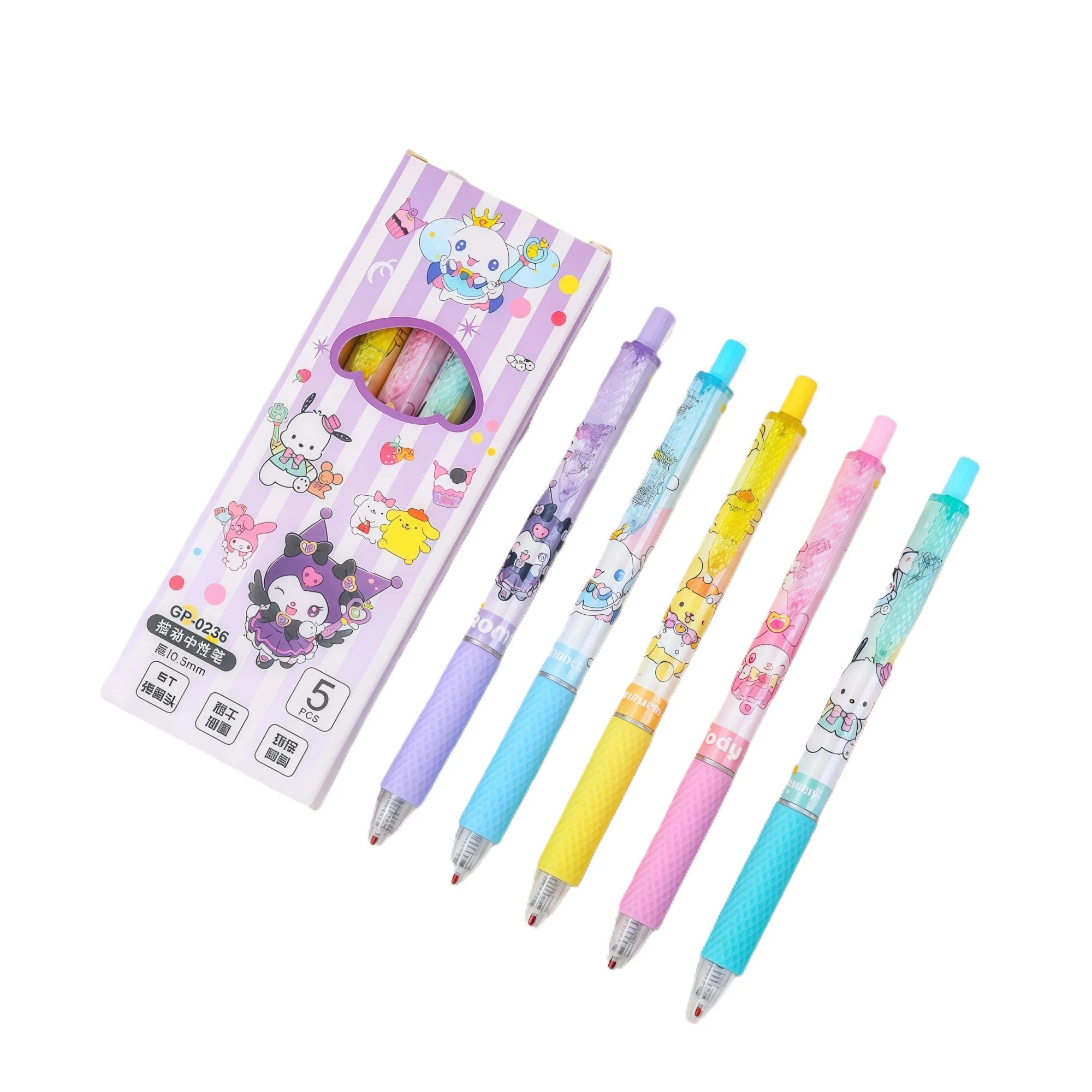 

5 шт., новая серия Sanrio, гелевая ручка с героями мультфильмов, быстросохнущая ручка, черная, 0,5 мм, студенческие канцелярские принадлежности, офисные принадлежности