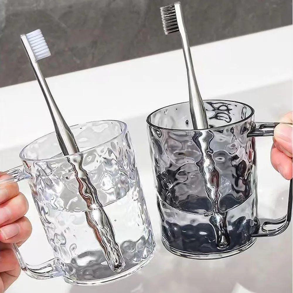 Glacier Pattern Transparent Plastic Cup Wavy Toothbrush Cup Minimalist Couple Bathroom Cup Aesthetic Unisex Rinse Cup