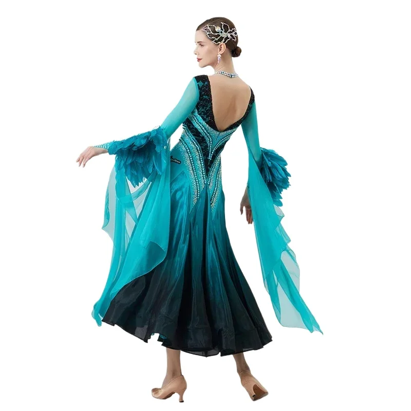 Vestidos De Noche Largos Fiesta Modern Dance Rhinestone Diversity Dress Ballroom National Standard Waltz Competition Performance