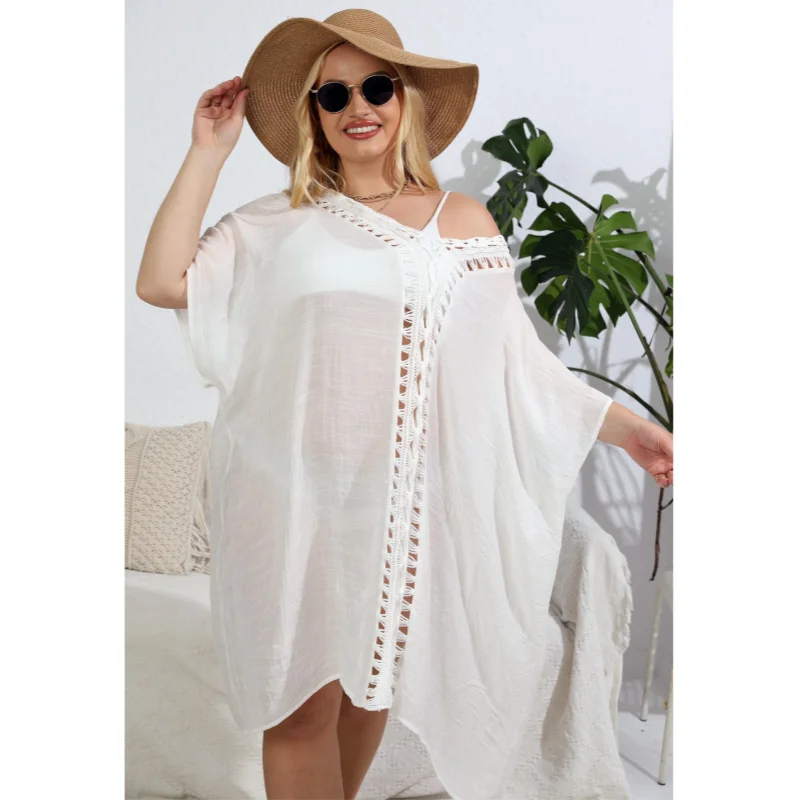 ผู้หญิง Cover Ups Beachwear One Piece Hollow Out ชุดชายหาดฤดูร้อนบิกินี่ชุดว่ายน้ําชุดว่ายน้ํา Sarong ลึก V คอ