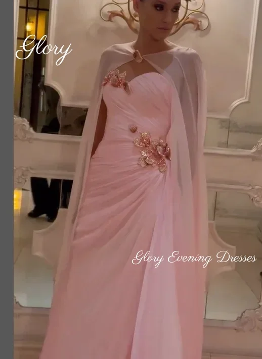 

Customized Evening Dresses Floor Length Pink Chifon Maid of Honor Dress Off Shoulder Prom Dresses Formal Women Party Gowns Saudi