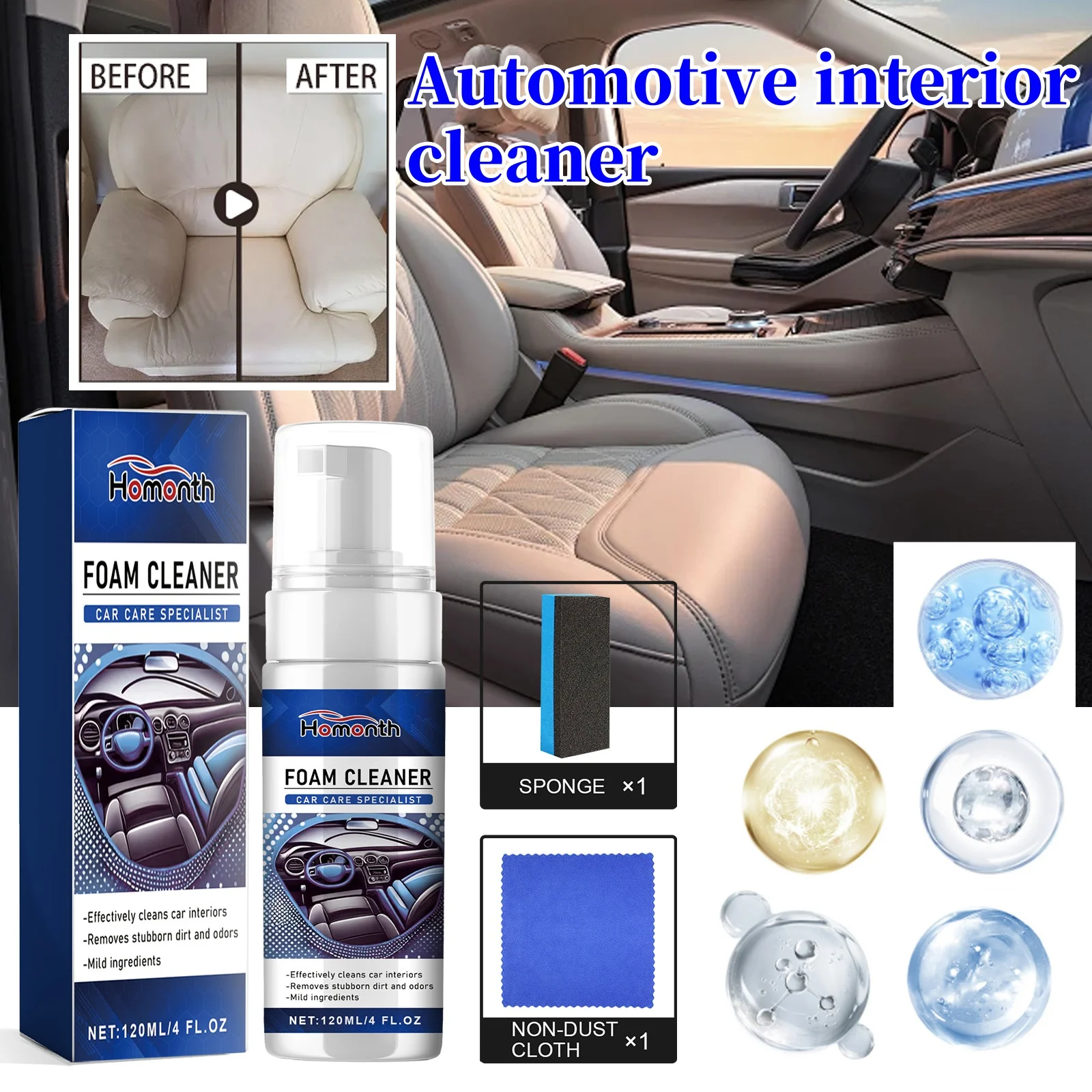 

1/2/3PCS Quick Car Interior Cleaner Removes Dirt Dust Oil Stains Contaminants Leather Interior Clean Dust Refurbishing Repair