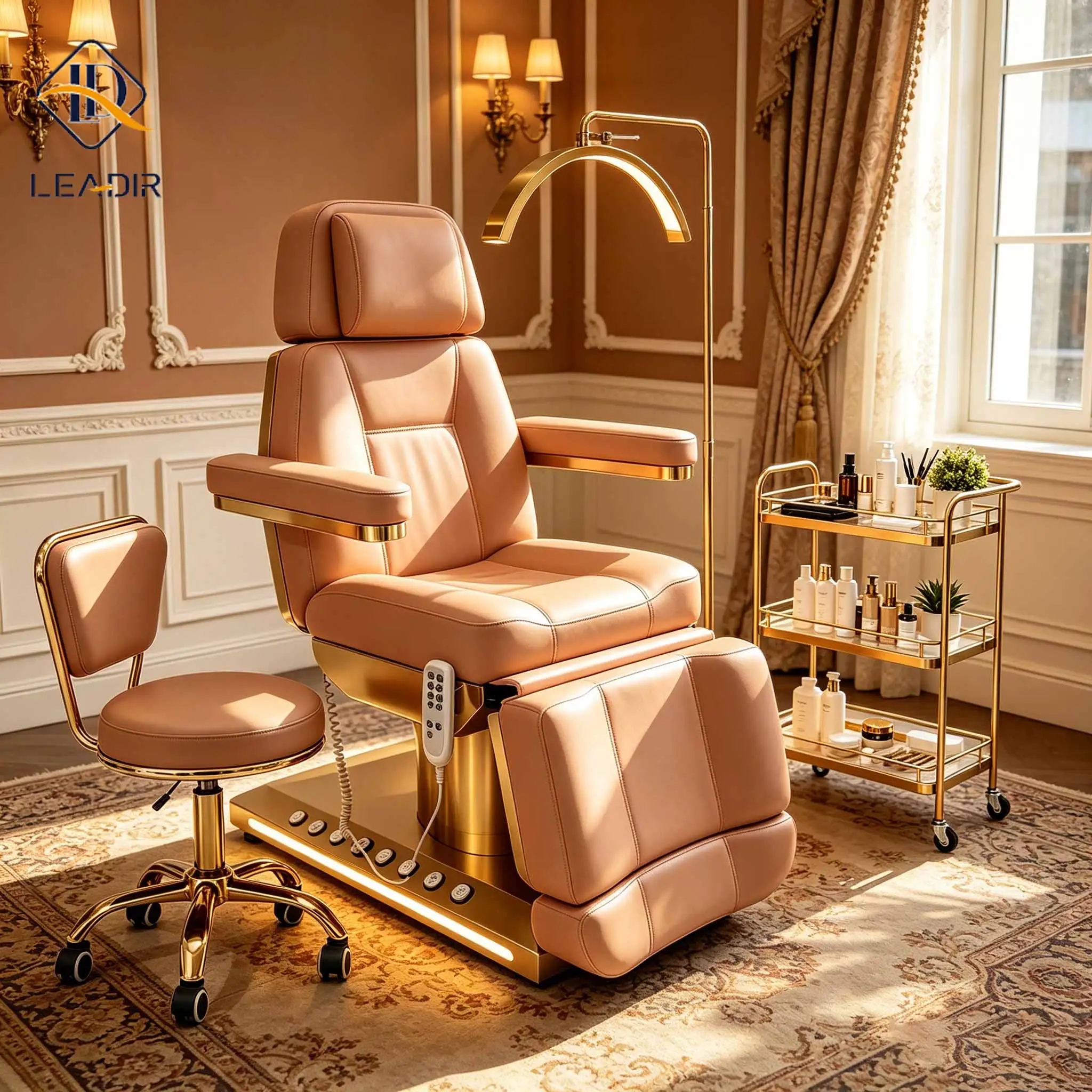 Luxury PU Leather Electric Treatment Table with LED Light & Foot Control Perfect for Facial Bed Massage Table 3 Motors Lash Bed