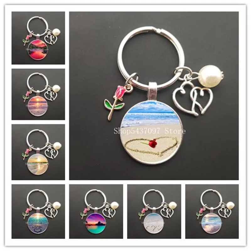 Брелок-для-ключей-круглый-стеклянный-брелок-с-изображением-пейзажа-восхода-солнца-моря-пляжа-любви-День-святого-Валентина