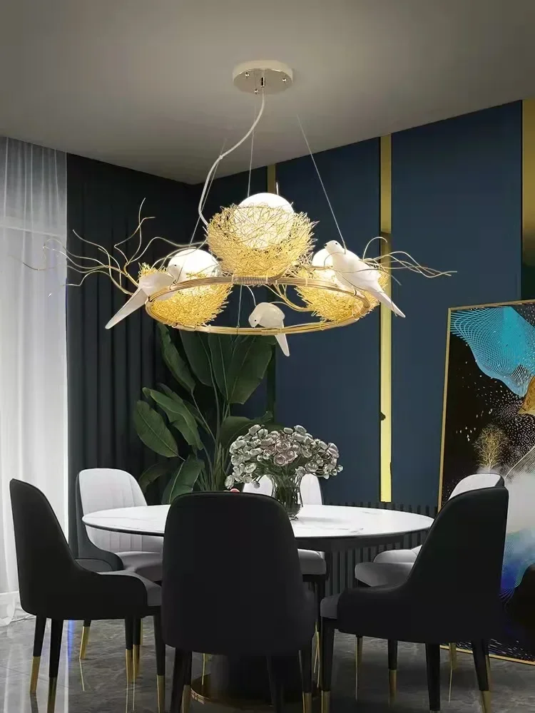 Creative Bird's Nest Restaurant Chandelier Personality Warm Bedroom Lamp Romantic Cafe Simple Modern Art Three-head Lamps