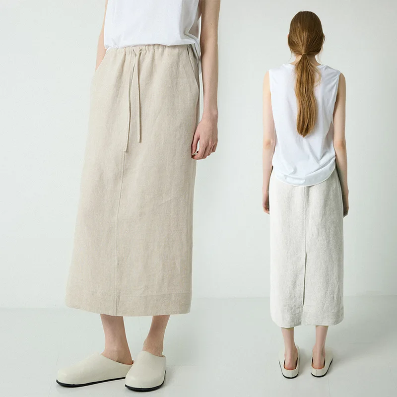 

New Ji ang Pure Linen Skirt High Waist Ultra Thin Spring Summer Women's Loose Fit Straight Cut Skirt Textile Product