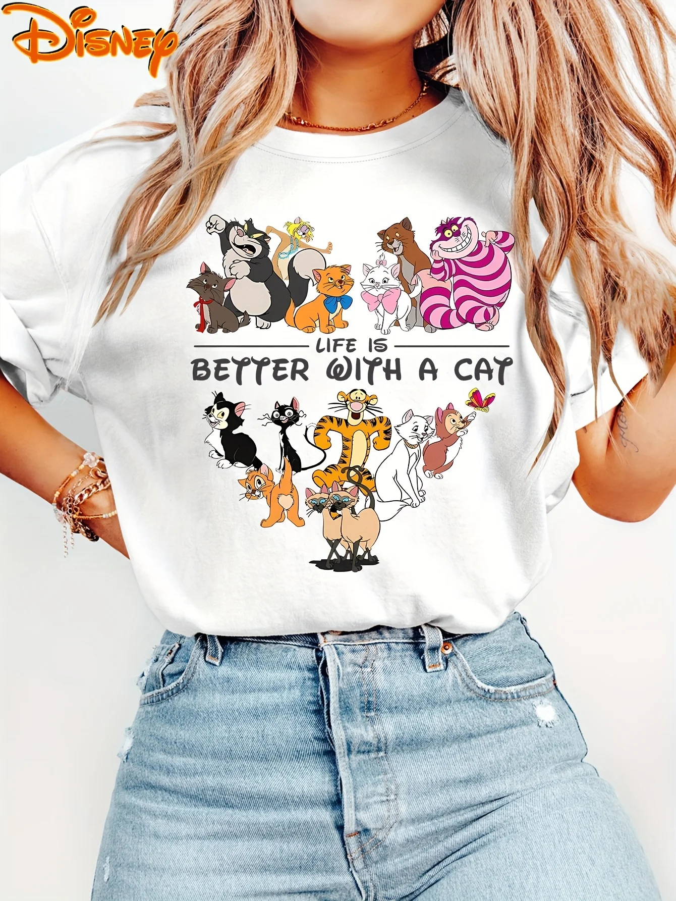 Camiseta oficial de Disney para mujer, camiseta rosa Pastel Vintage, camiseta informal rosa suave para amantes de los gatos, trajes de vacaciones diarios