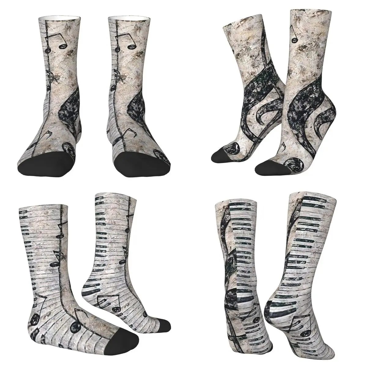 Musical Notes And Piano Keyboard Socks Harajuku High Quality Stockings All Season Long Socks for Unisex Valentine's Day Gifts