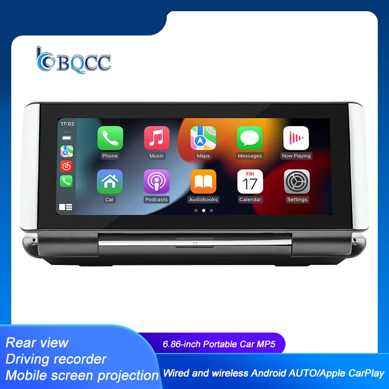 

BQCC 6.86 inch foldable portable car MP5 car radio reversing image CarPlay Android AUTO mobile phone interconnection support DVR