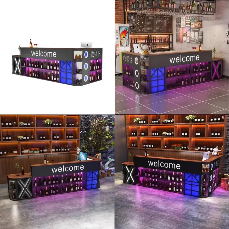 Retro Industrial Wall Mounted Bar Counter with Wine Rack Storage Cabinet for Restaurant Store Front Desk Display Shelf