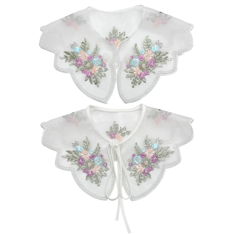 

Colorful Floral Embroidered Organza False Collar for Women Beaded Shawl Capelet Dropship