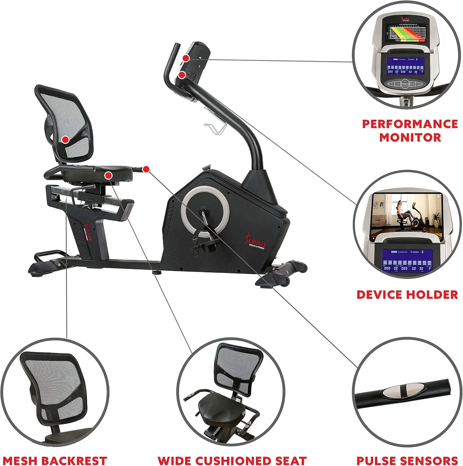 Programmable 16 Levels Electro-Magnetic Resistance Recumbent Exercise Bike with 24 Pre-Build Workouts and 300 lbs Weight Capacit