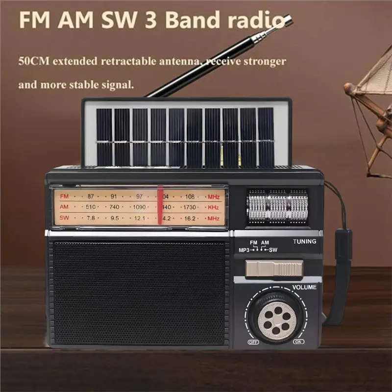 CJSD-Retro All-Band Radio With Wireless Audio Connectivity Solar Multi-Mode Charging Long-Lasting Battery Multiple Play Mode