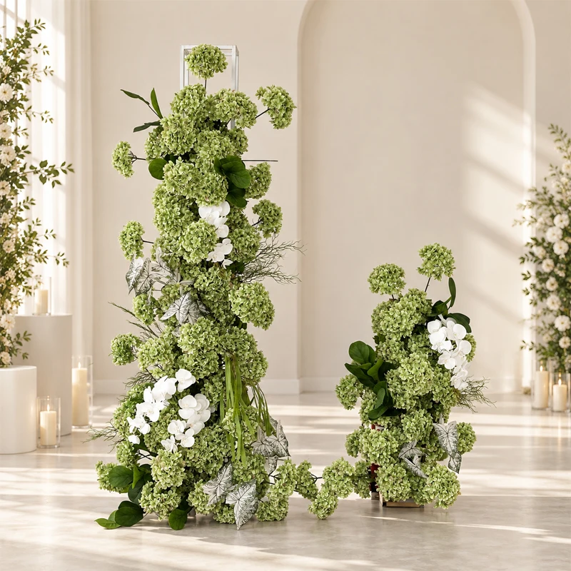 Luxury Green Hydrangea KT Board Wedding Backdrop Decor Flower Row Floral Arrangement Event Props Stage Aisle Floor Flower
