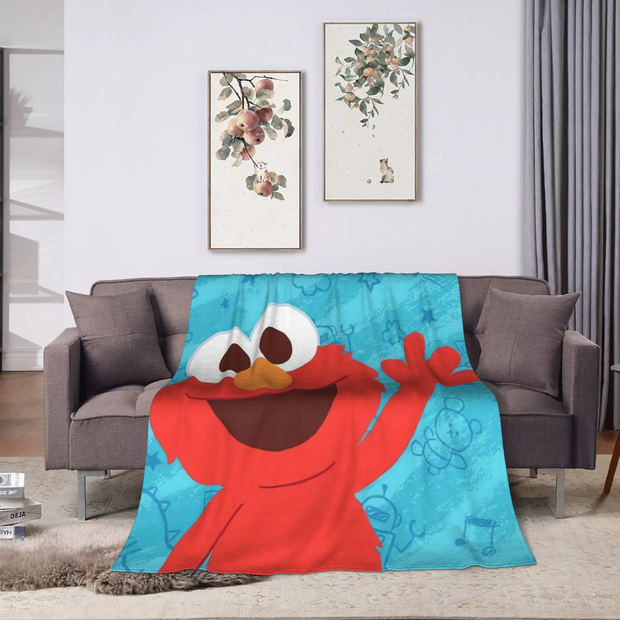 S-Sesames Streets Tango Elmo & Grover Flannel Blanket Winter Warm Soft Throw Blanket Kids Couch Bed Bedspread Sofa Bed Cover