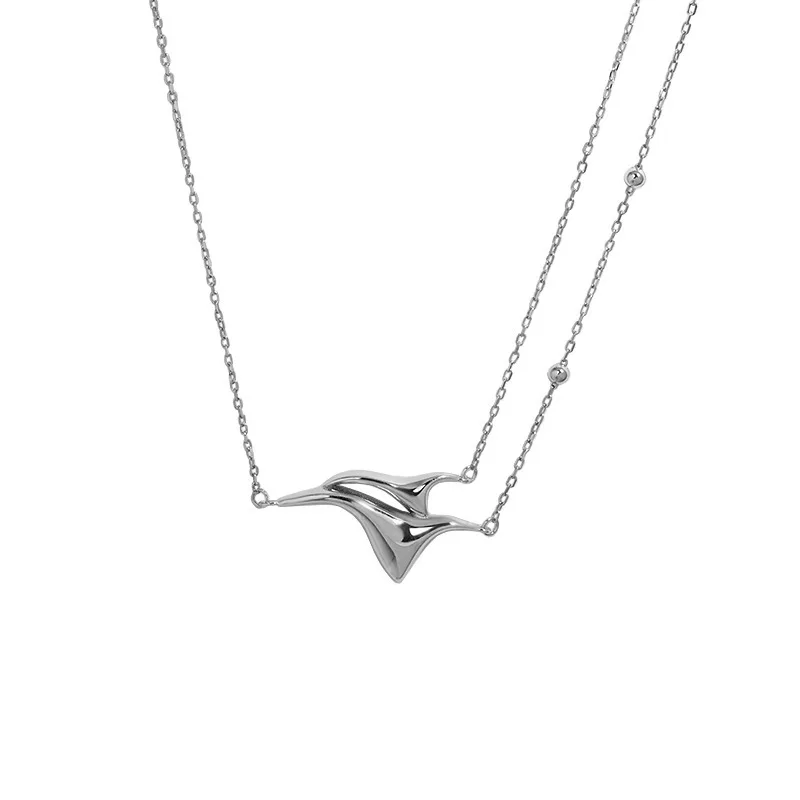 

Unisex Original Design Minimal Niche Seagull Shape Texture Fine Jewelry 925 Sterling Silver Necklace Collarbone Chain for Woman