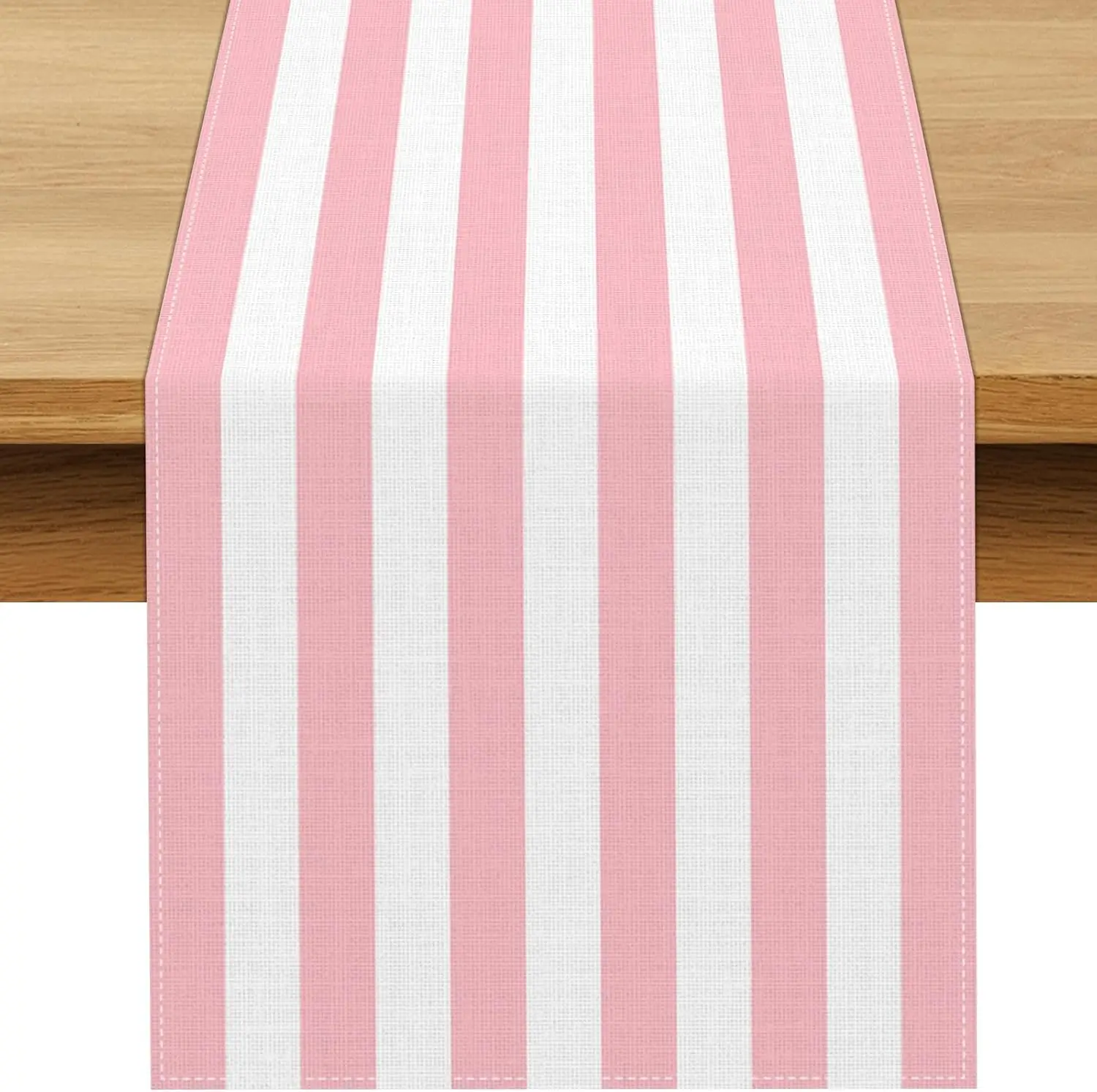 Pink White Vertical Striped Table Runner, Light Pink Birthday Party Baby Shower, Dining Room Home Kitchen Table Decor