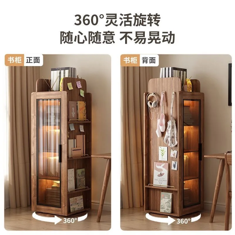 Bookcase 360 degree rotating bookshelf floor storage corner cabinet glass storage display cabinet
